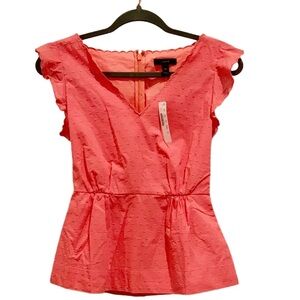 J. Crew V-neck Peplum Top In Swiss Dot, Size 00